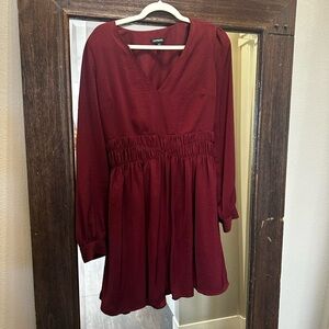 Express Deep Red Long Sleeve Dress